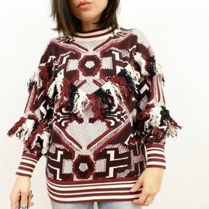 Zara/Sweatshirt Zara Trafaluc fringe sweatshirt maroon/white and Black
